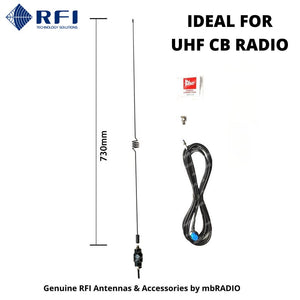 RFI CD63-71-75 UHF CB 477MHZ ANTENNA, STUD MOUNT, 5M COAX & PL259 ADAPTOR