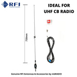 RFI CD63-71-75 UHF CB 477MHZ ANTENNA, STUD MOUNT, 5M COAX & PL259 ADAPTOR