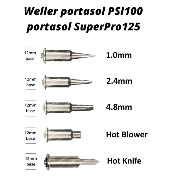 WELLER PSI100 / PORTASOL SUPERPRO 125 / SNAP-ON YAS32A GAS SOLDERING IRON TIPS