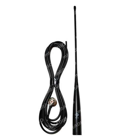 RFI CD30-148470-53 DUAL BAND VHF/UHF 148-174/400-477 MOBILE ANTENNA, MBC, 5M COAX