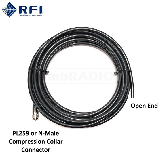 RG213 RFI MIL-C-17G 50 OHM COMMERCIAL COAX CABLE, PL259 OR N(M) ON ONE END, 20M