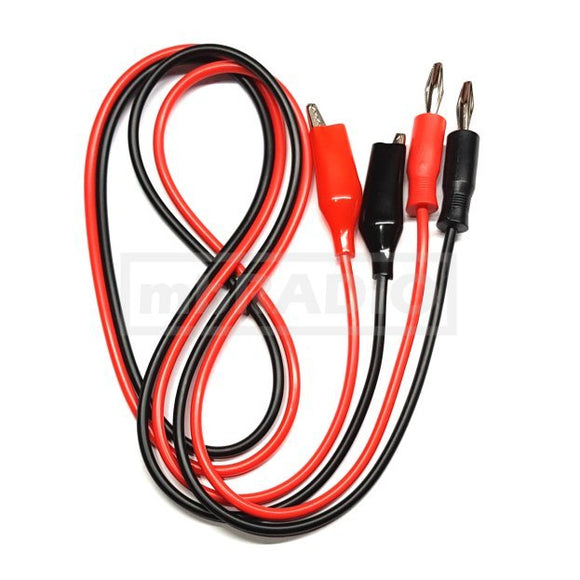 MOULDED BANANA TEST LEADS WITH ALLIGATOR CLIP, RED & BLACK